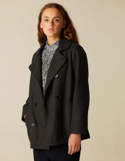 Fashion ABRIGO CRUZADO ESPIGA GRIS Ropa De Abrigo