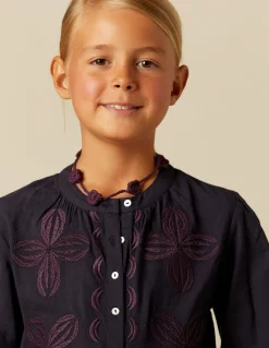 Fashion CAMISA AZUL BORDADO FLOR Camisas