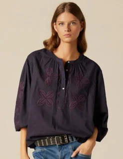 Cheap CAMISA AZUL BORDADO FLOR Camisas