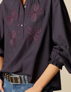 Cheap CAMISA AZUL BORDADO FLOR Camisas