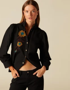 Shop CAMISA BORDADO FLOR Denim|Camisas