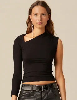 Hot CAMISETA ASIMéTRICA NEGRA Camisetas|Tops