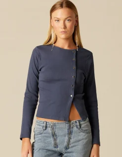 Clearance CAMISETA BOTONES LATERALES AZUL Camisetas
