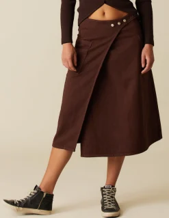 Hot FALDA CRUCE BOLSILLOS MARRÓN Denim|Faldas