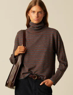 Outlet JERSEY CUELLO VUELTO RAYAS MARRÓN/MARENGO Punto