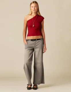 Store PANTALÓN LOW WAIST DOBLE BOTÓN GRIS Denim|Pantalones