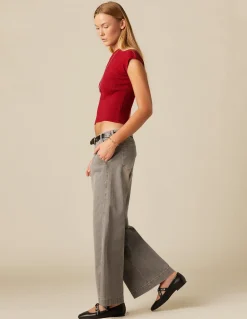Store PANTALÓN LOW WAIST DOBLE BOTÓN GRIS Denim|Pantalones