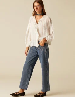 Store PANTALÓN VAQUERO AZUL MIX TACHUELAS Denim|Pantalones
