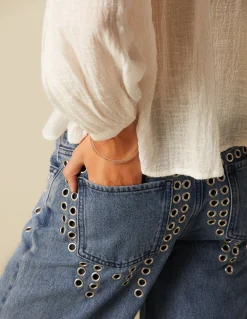 Store PANTALÓN VAQUERO AZUL MIX TACHUELAS Denim|Pantalones