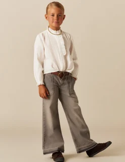 Hot PantalÓn wide leg vaquero gris claro Denim|Pantalones