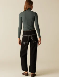 Clearance TOP ABERTURA ESCOTE CUELLO VUELTO VERDE Tops