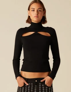Best TOP ABERTURA ESCOTE CUELLO VUELTO NEGRO Tops