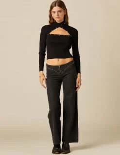Online TOP ABERTURA ESCOTE TACHAS NEGRO Tops