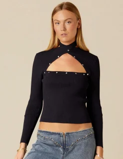 Flash Sale TOP ABERTURA ESCOTE TACHAS AZUL Tops