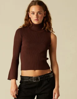 Cheap TOP ASIMéTRICO CUELLO VUELTO MARRÓN Tops