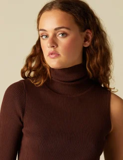 Cheap TOP ASIMéTRICO CUELLO VUELTO MARRÓN Tops