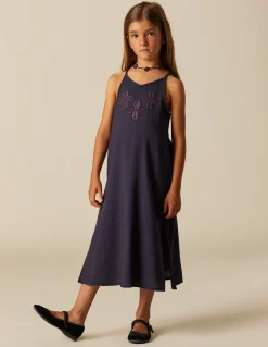 New VESTIDO AZUL TIRANTES BORDADO Vestidos